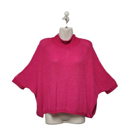 Pink  Soft Feel Sweater Poncho Shrug Short Sleeve Top - Picture 2 of 12
